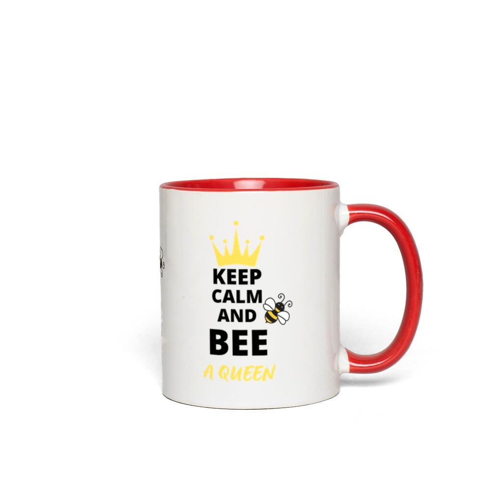 Keep Calm and Bee a Queen Accent Mug 11 oz White with Red Accents Coffee & Tea Cups gifts