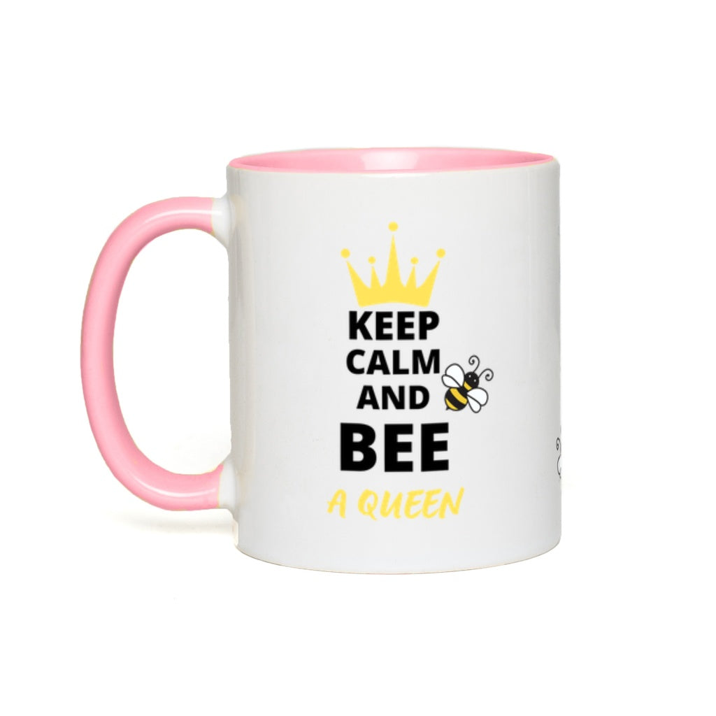 Keep Calm and Bee a Queen Accent Mug 11 oz White with Pink Accents Coffee & Tea Cups gifts