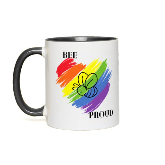 Bee Proud Heart Accent Mug 11 oz White with Black Accents Coffee & Tea Cups gifts