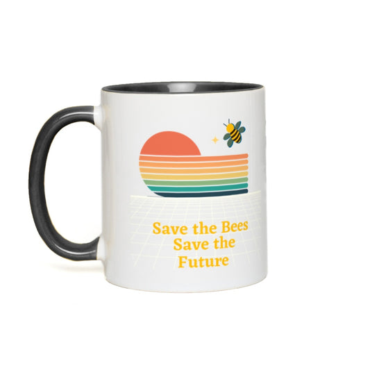 Save the Bees Save the Future Accent Mug 11 oz White with Black Accents Coffee & Tea Cups gifts