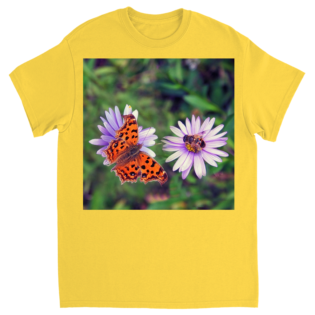 Butterfly & Bee on Purple Flower Unisex Adult T-Shirt Daisy Shirts & Tops apparel