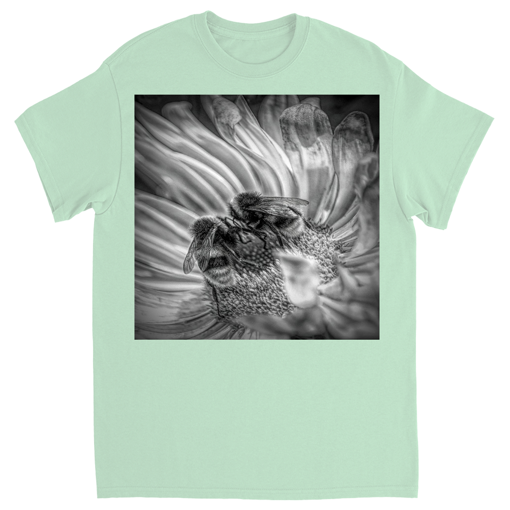 Black and White Bees on Flower Unisex Adult T-Shirt Mint Shirts & Tops apparel