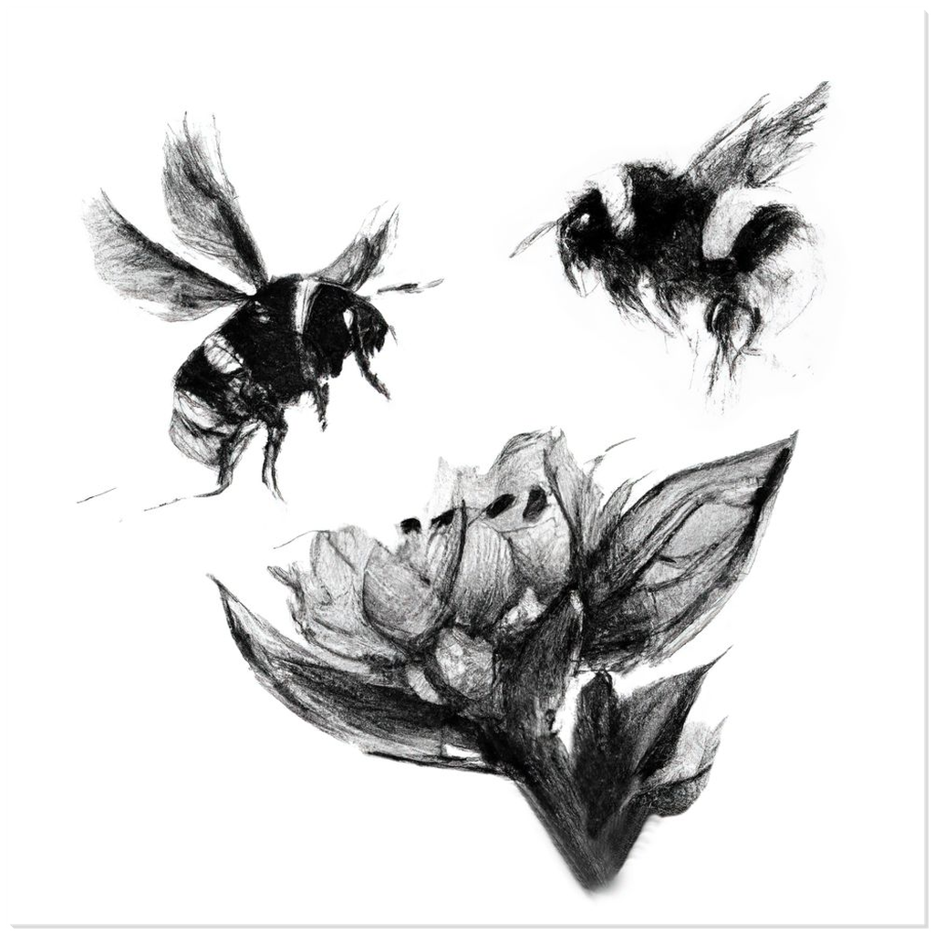 Ink Wash Bumble Bees - Acrylic Print 12x12 inch Posters, Prints, & Visual Artwork Acrylic Prints Ink Wash Bumble Bees