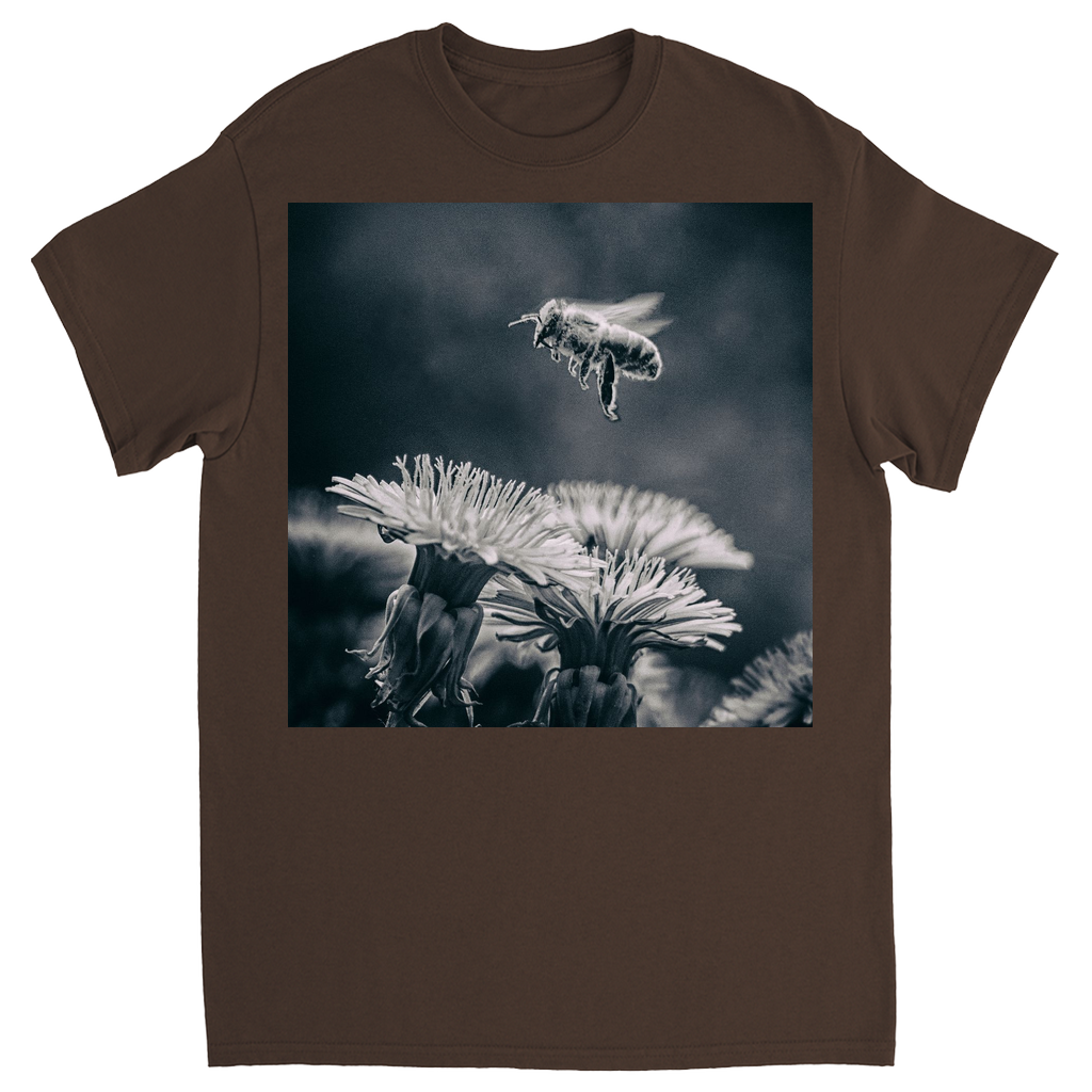 B&W Bee Hovering Over Flower Dark Chocolate Shirts & Tops apparel