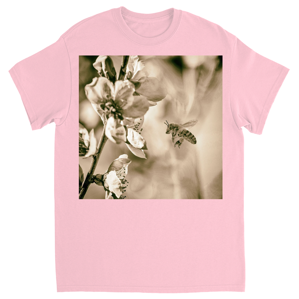 Sepia Bee with Flower Unisex Adult T-Shirt Light Pink Shirts & Tops apparel