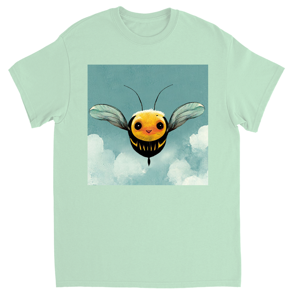 Happy Blue Cartoon Bee Unisex Adult T-Shirt Mint Shirts & Tops apparel Happy Blue Cartoon Bee
