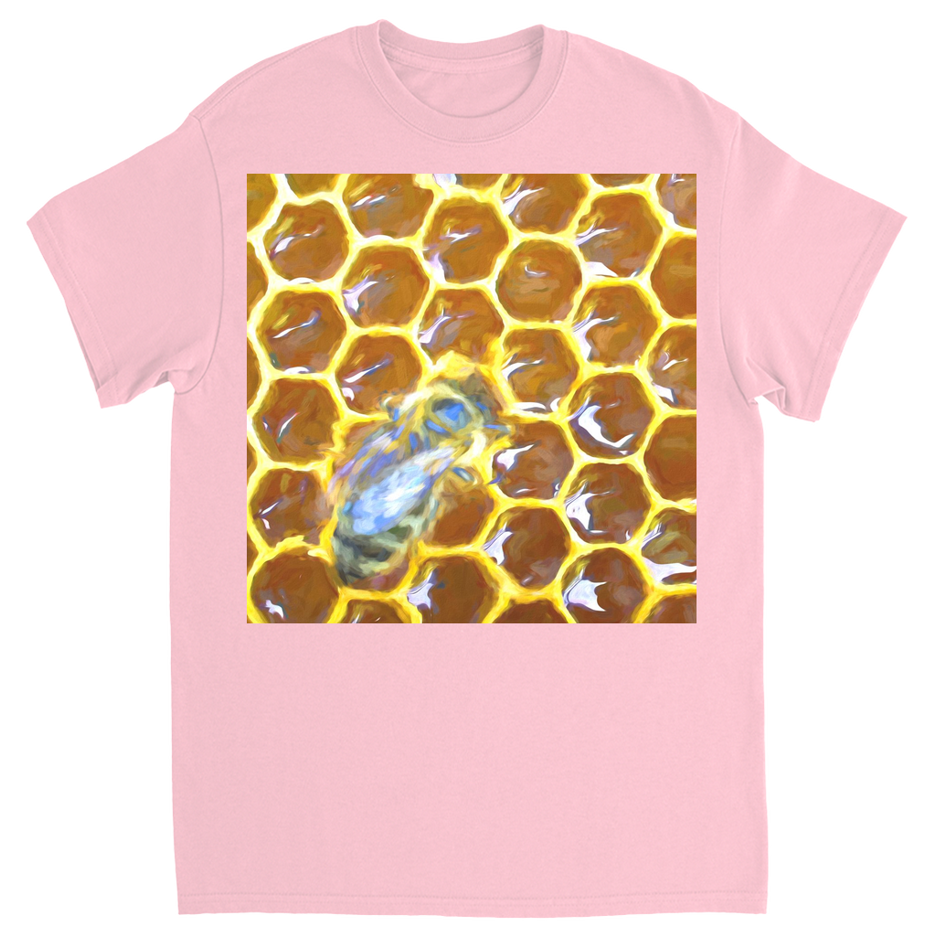 Bee on Honeycomb Unisex Adult T-Shirt Light Pink Shirts & Tops apparel