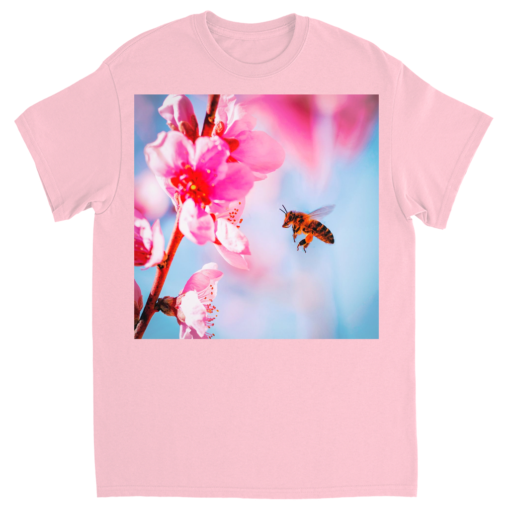 Bee with Hot Pink Flower Unisex Adult T-Shirt Light Pink Shirts & Tops apparel art