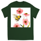 Classic Watercolor Bee with Pink Flowers Unisex Adult T-Shirt Forest Green Shirts & Tops apparel