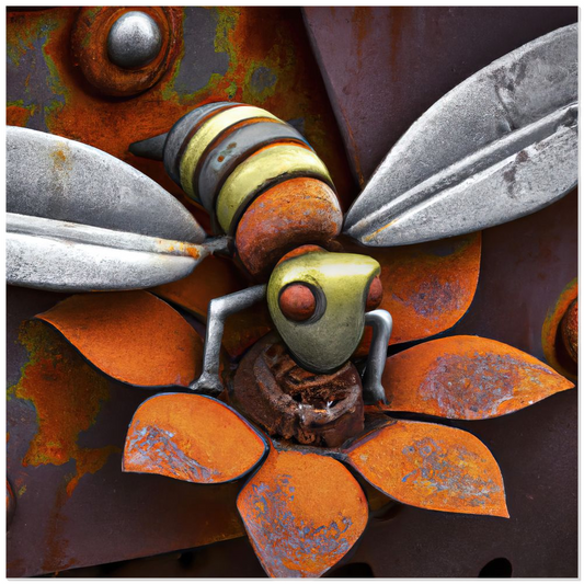 Rusted Bee 14 - Acrylic Print 12x12 inch Posters, Prints, & Visual Artwork Acrylic Prints Rusted Metal Bee 14