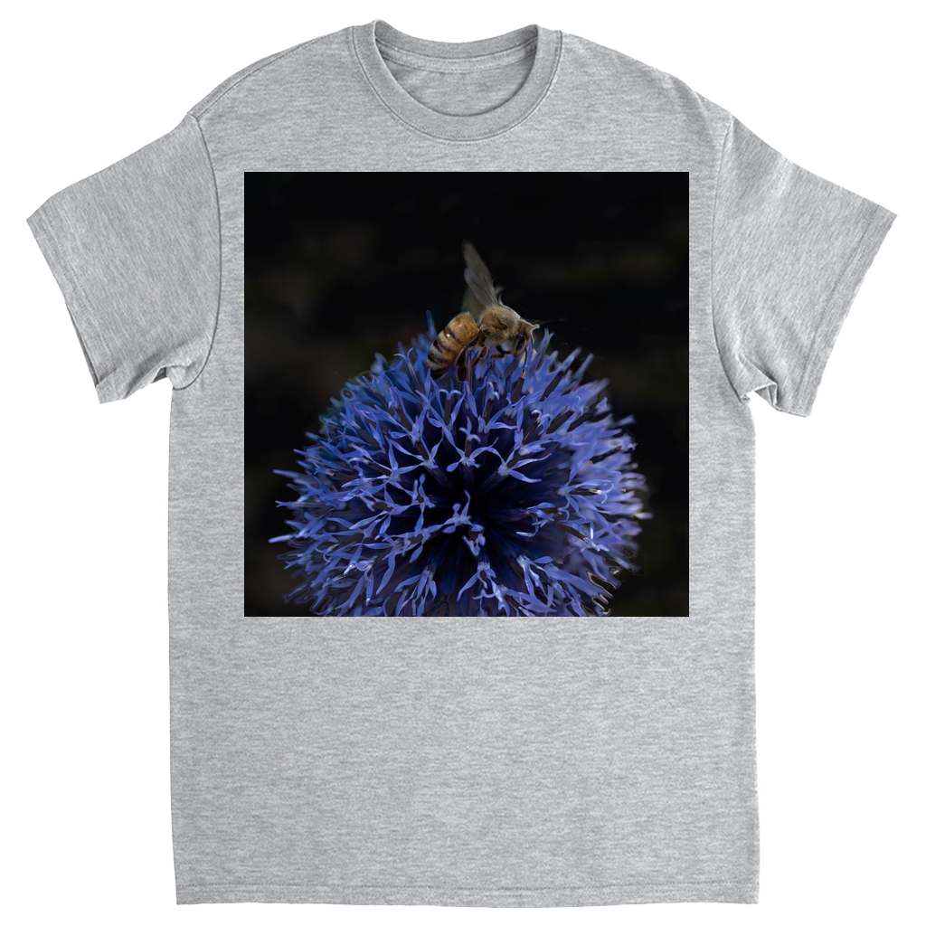 Bee on a Purple Ball Flower Unisex Adult T-Shirt Sport Grey Shirts & Tops apparel