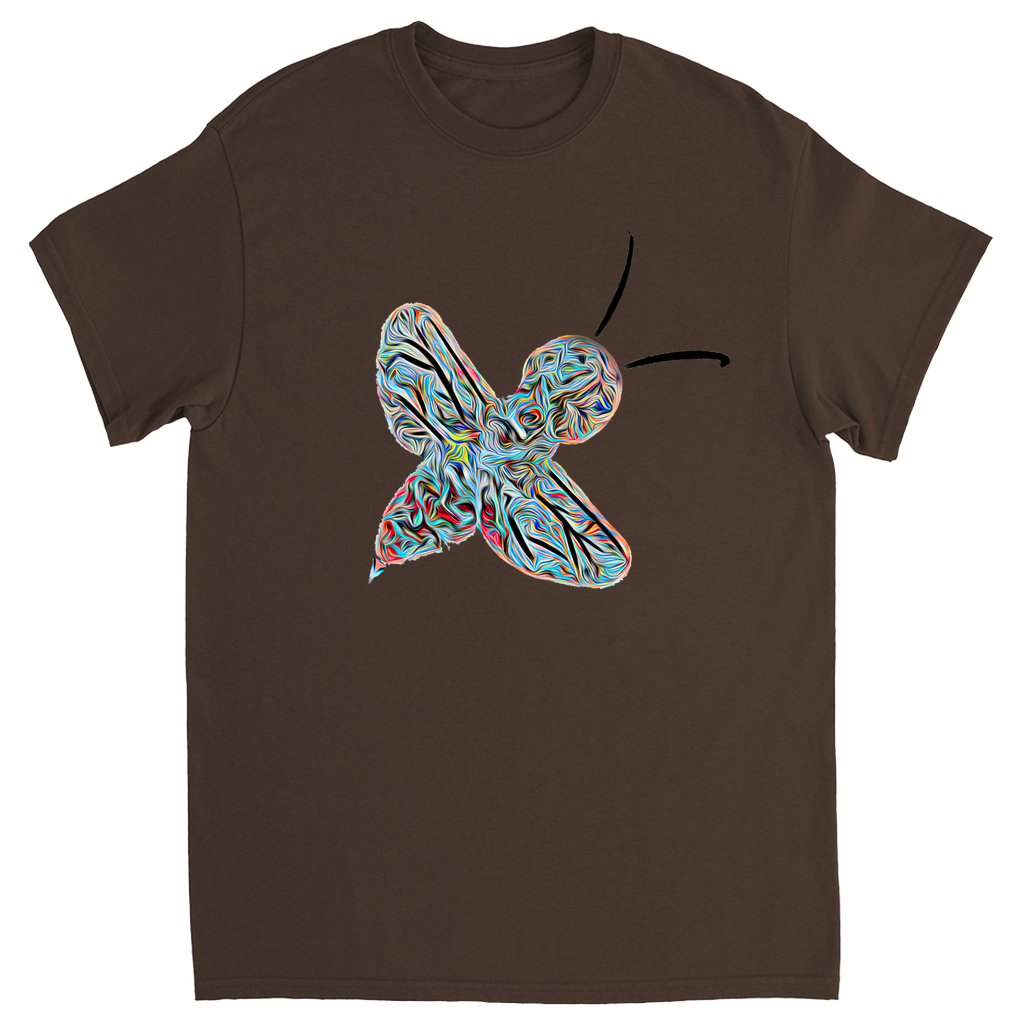 Abstract Twirly Blue Bee Unisex Adult T-Shirt Dark Chocolate Shirts & Tops apparel
