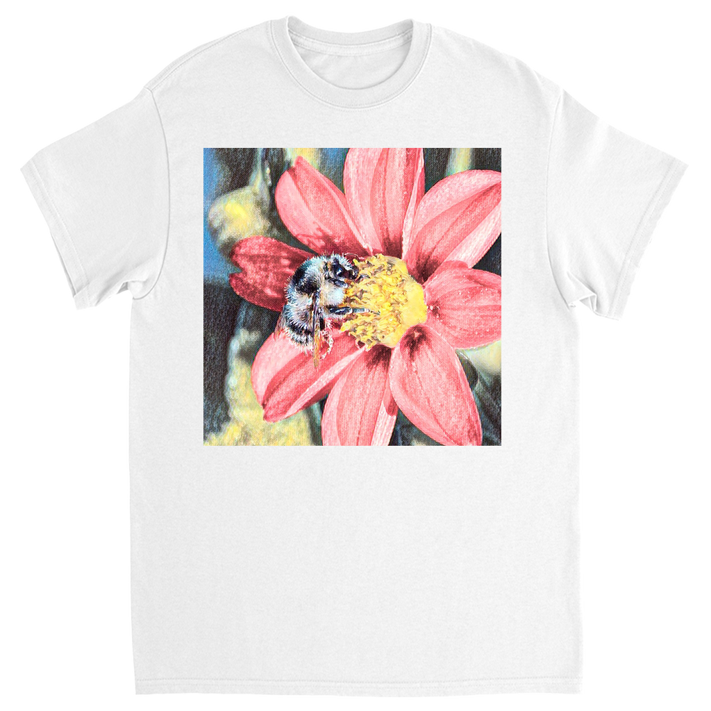 Painted Red Flower Bee Unisex Adult T-Shirt White Shirts & Tops apparel