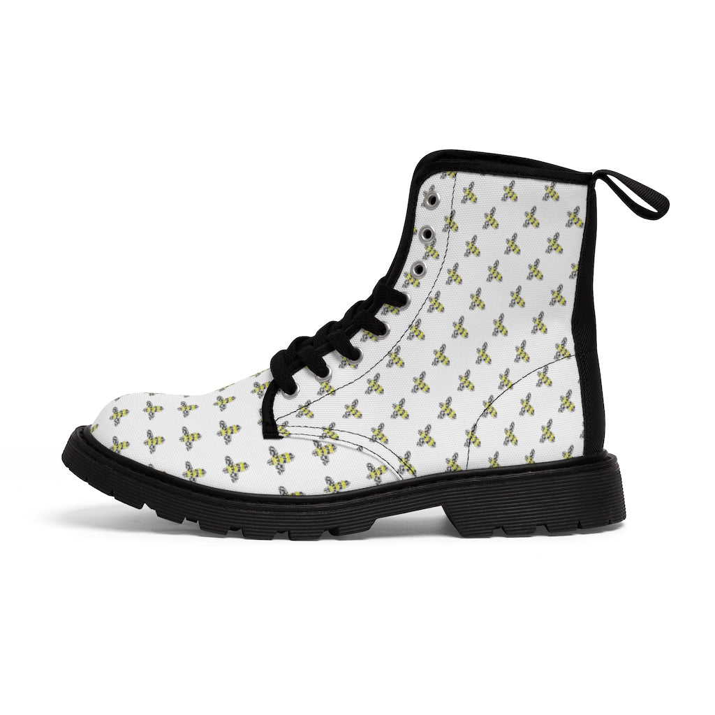 Graphic Bee Men's Canvas Boots Shoes Bee boots combat boots fun mens boots Mens boots mens fashion boots mens white boots original art boots Shoes unique mens boots vegan boots vegan combat boots
