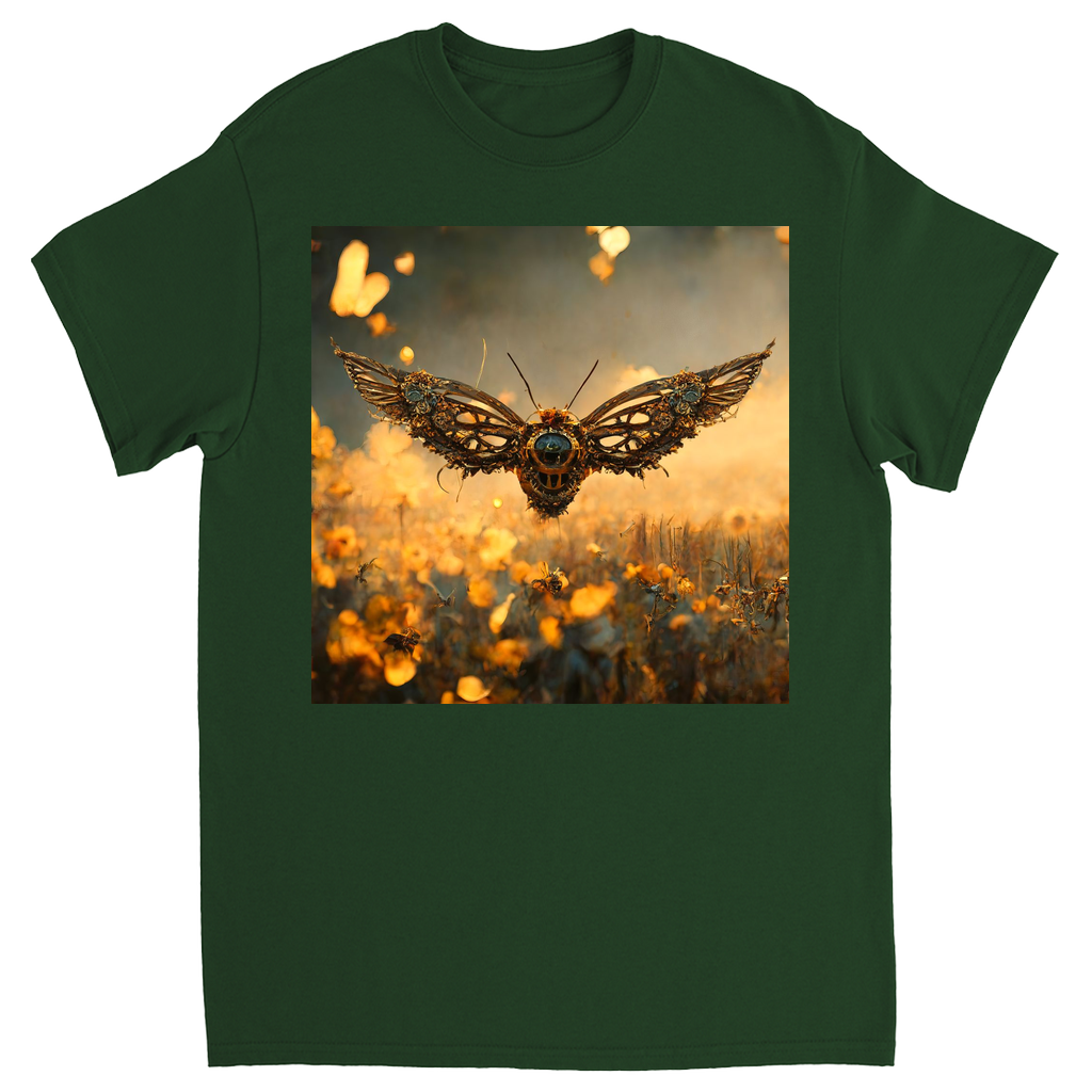 Metal Flying Steampunk Bee Unisex Adult T-Shirt Forest Green Shirts & Tops apparel Metal Flying Steampunk Bee