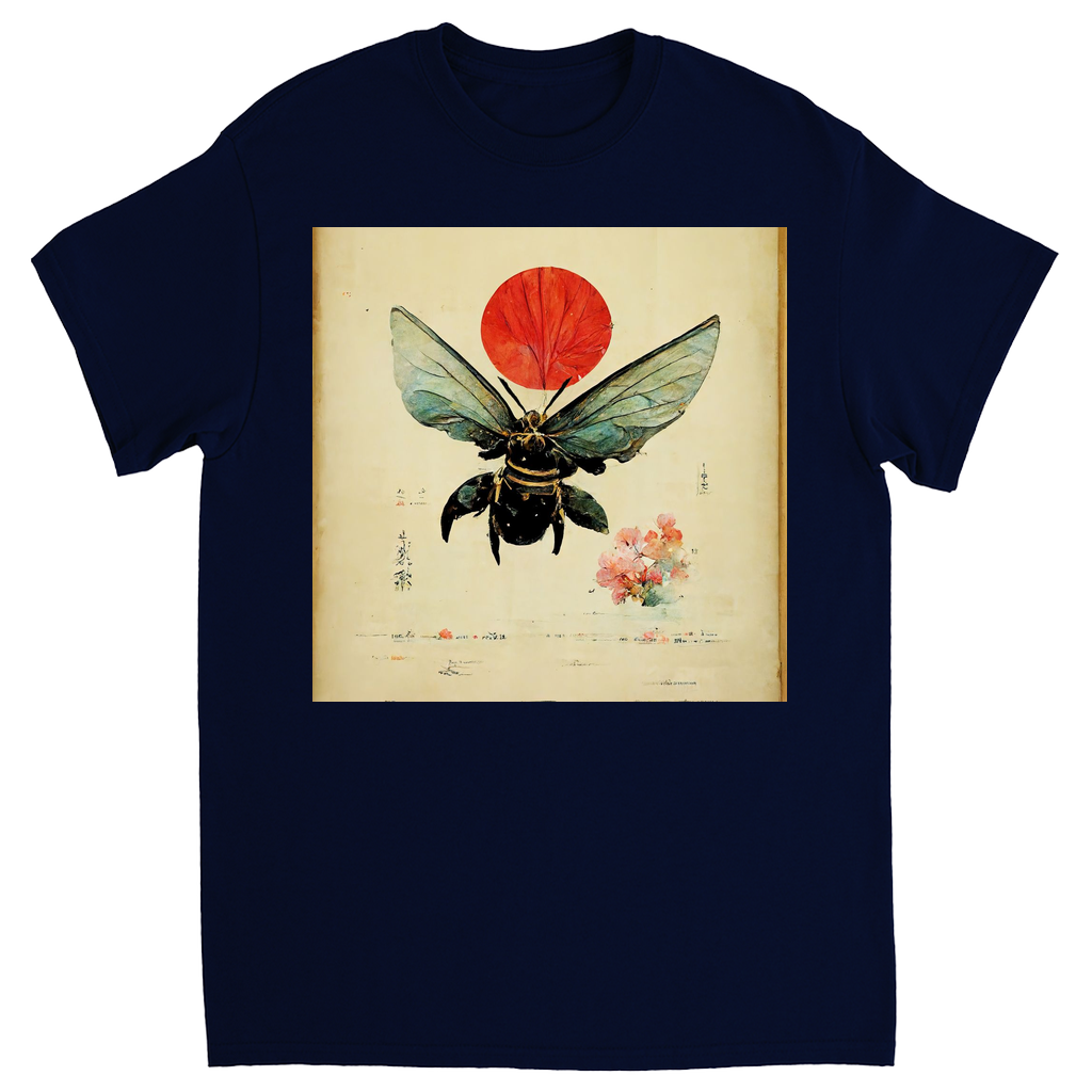 Vintage Japanese Bee with Sun Unisex Adult T-Shirt Navy Blue Shirts & Tops apparel Vintage Japanese Bee with Sun