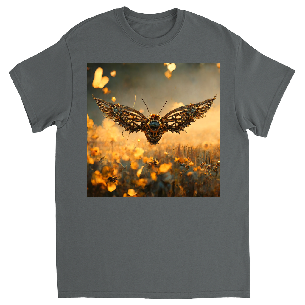 Metal Flying Steampunk Bee Unisex Adult T-Shirt Charcoal Shirts & Tops apparel Metal Flying Steampunk Bee