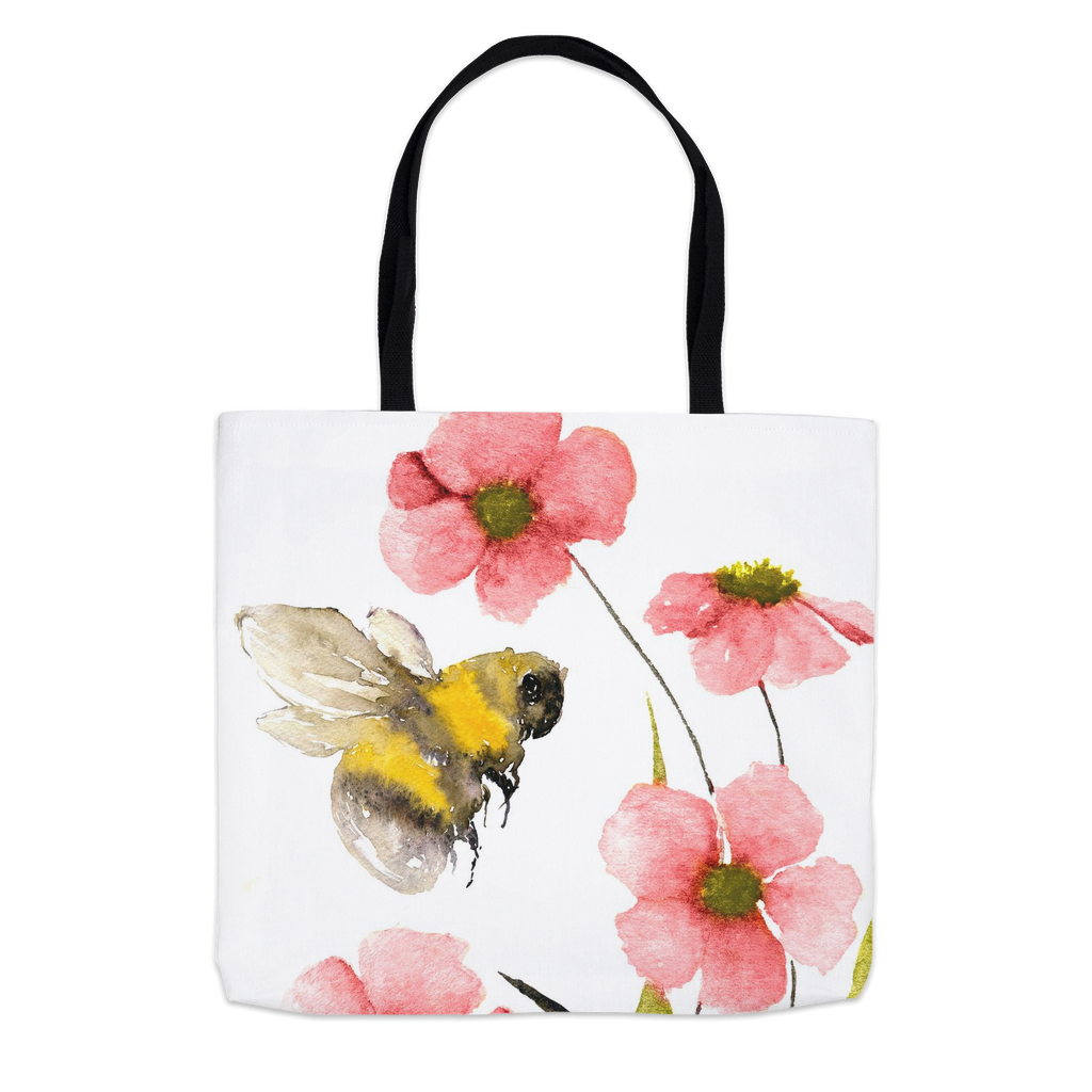 Classic Watercolor Bee with Pink Flowers Tote Bag 13x13 inch Shopping Totes bee tote bag gift for bee lover original art tote bag zero waste bag