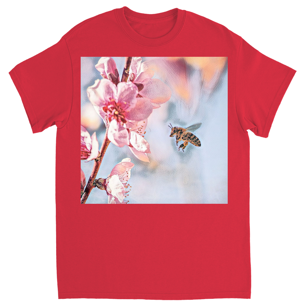 Water Color Bee with Flower Unisex Adult T-Shirt Red Shirts & Tops apparel