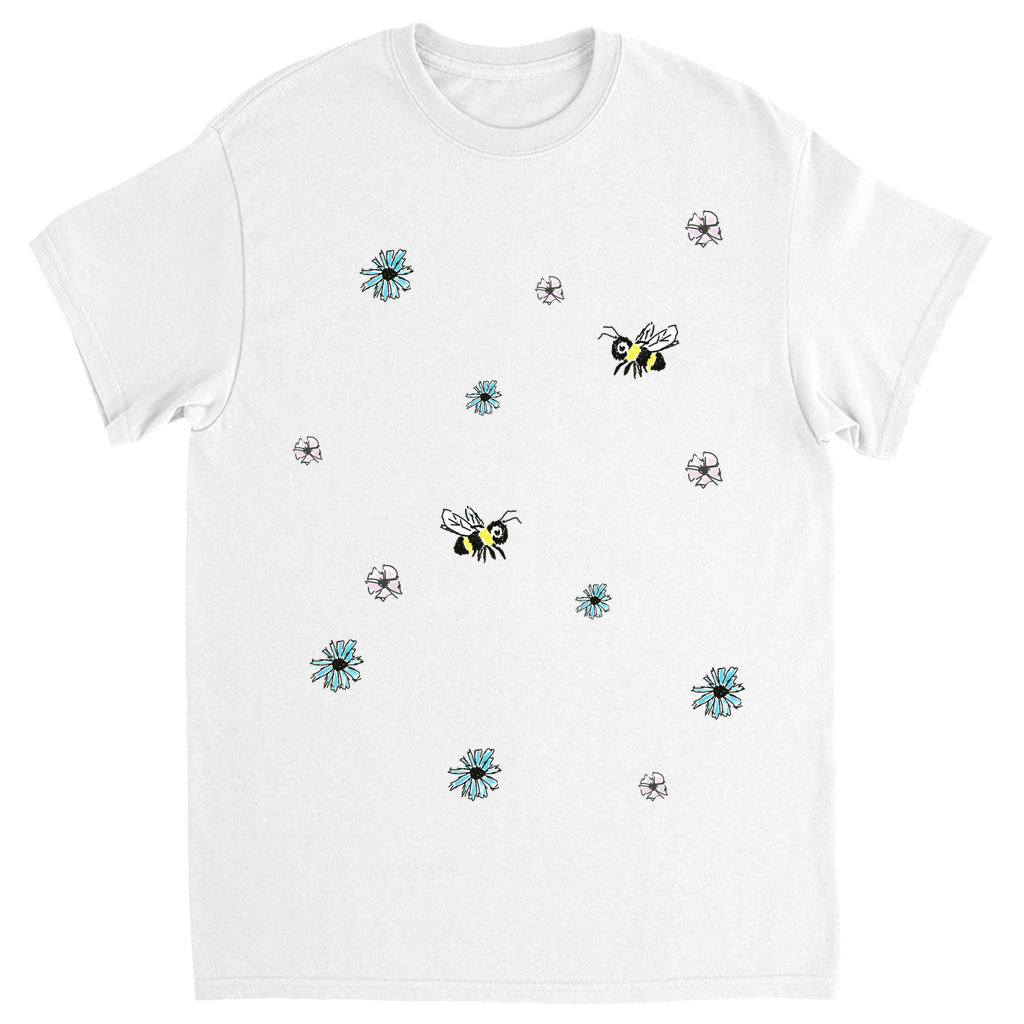 Scratch Drawn Bee Unisex Adult T-Shirt White Shirts & Tops apparel Scratch Drawn Bee