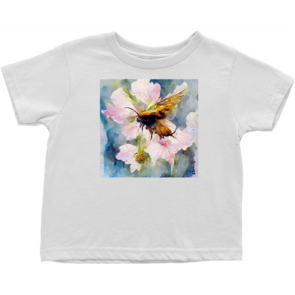 Watercolor Bee Landing on Flower Toddler T-Shirt White Baby & Toddler Tops apparel Watercolor Bee Landing on Flower