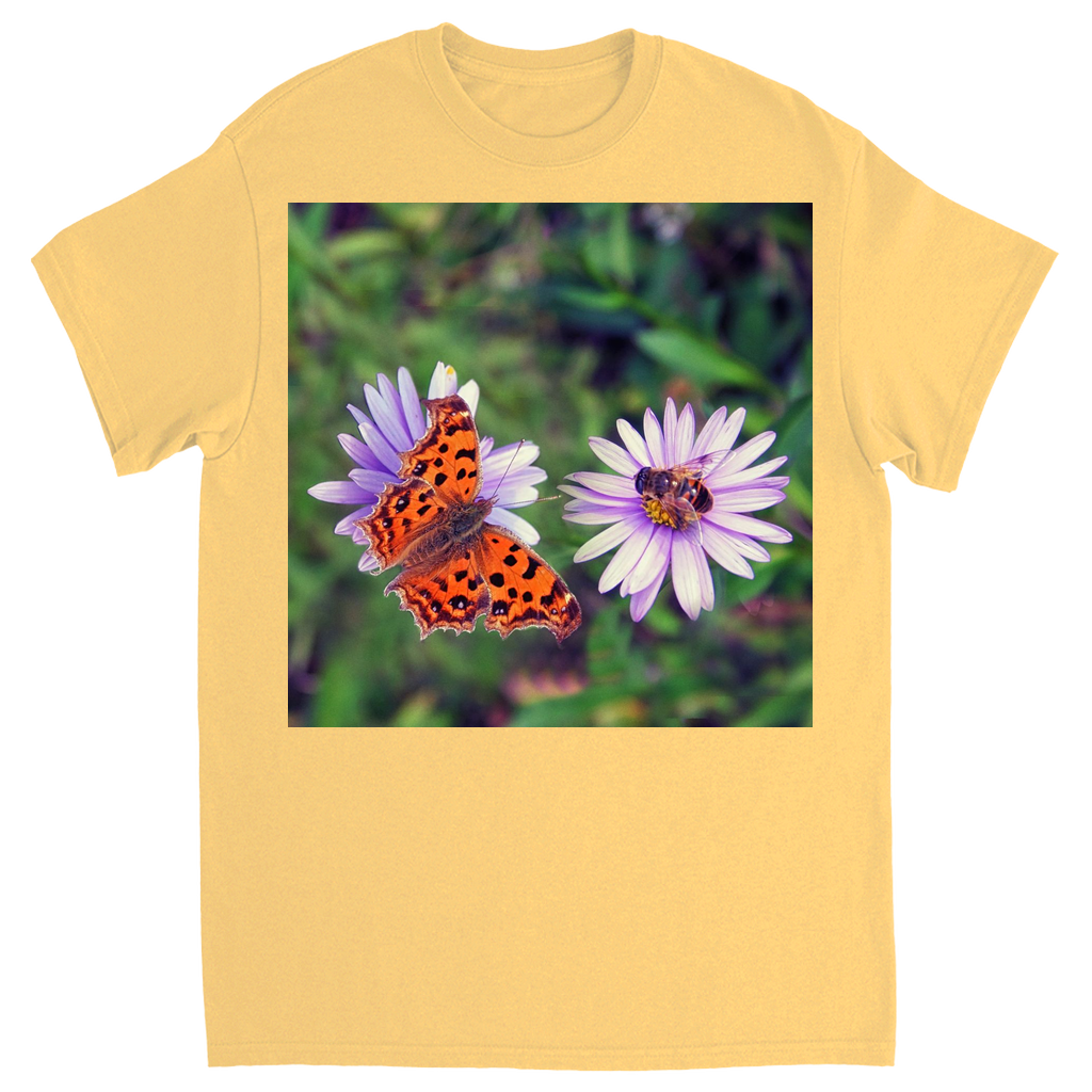 Butterfly & Bee on Purple Flower Unisex Adult T-Shirt Yellow Haze Shirts & Tops apparel