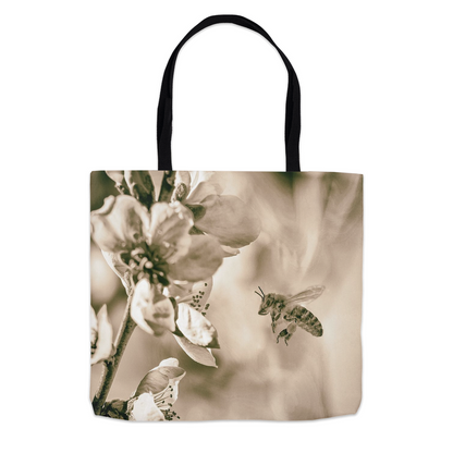 Sepia Bee with Flower Tote Bag 13x13 inch Shopping Totes bee tote bag gift for bee lover gifts original art tote bag totes zero waste bag
