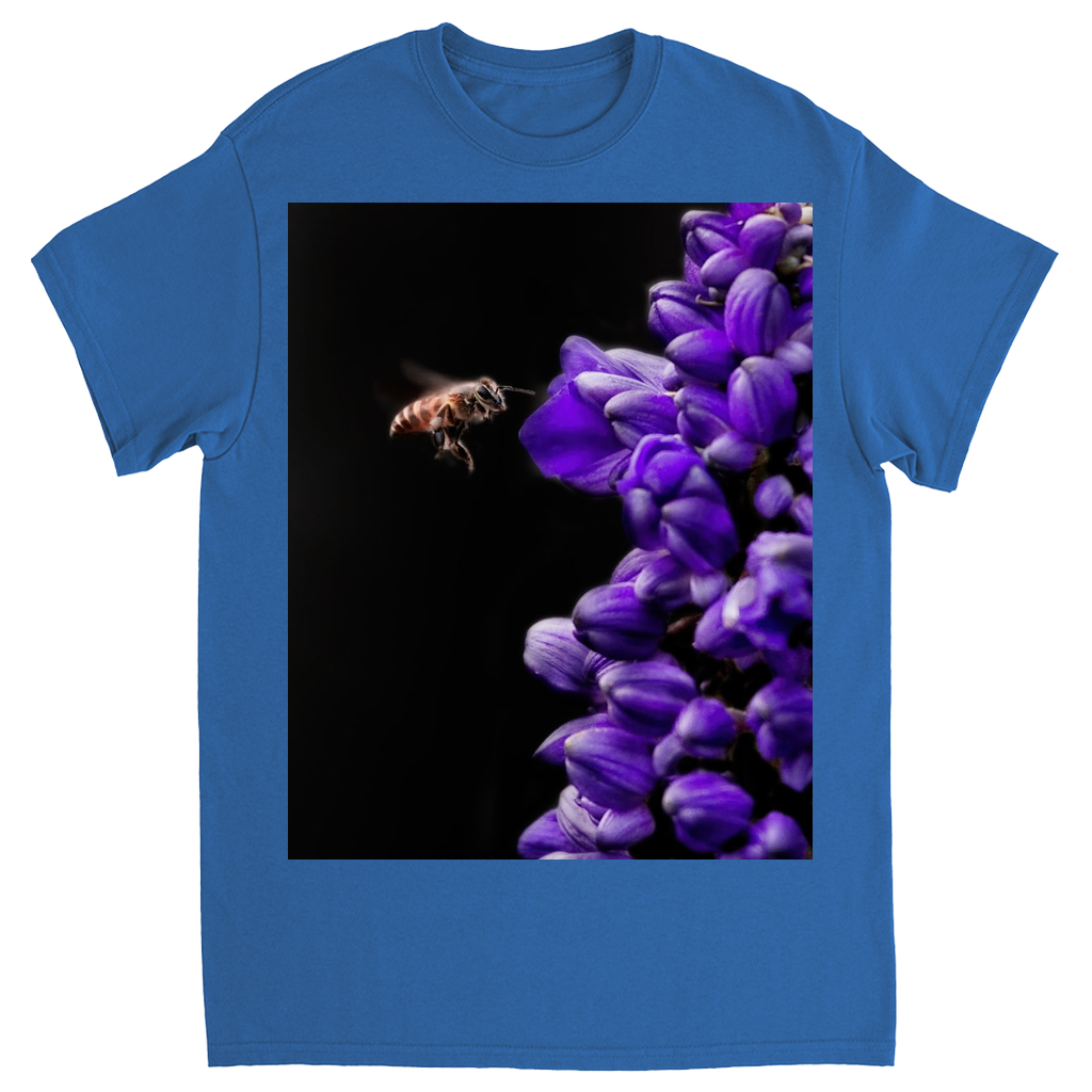 Buzzing Bee with Purple Flower Unisex Adult T-Shirt Royal Shirts & Tops apparel Buzzing Bee with Purple Flower