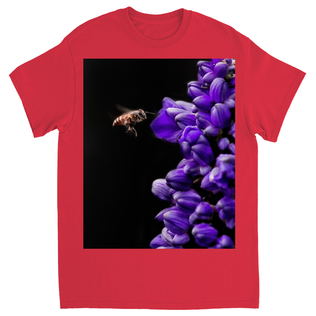 Buzzing Bee with Purple Flower Unisex Adult T-Shirt Red Shirts & Tops apparel Buzzing Bee with Purple Flower