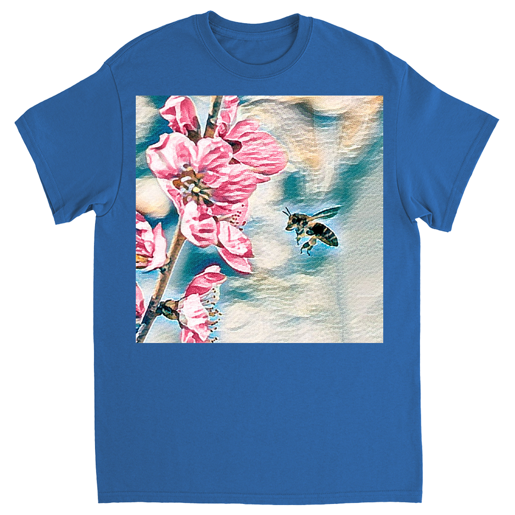 Pencil and Wash Bee with Flower Unisex Adult T-Shirt Royal Shirts & Tops apparel