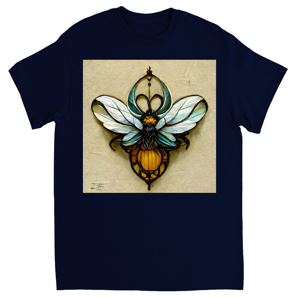 Blue Art Nouveau Bee T-Shirt Navy Blue Shirts & Tops apparel Blue Art Nouveau Bee