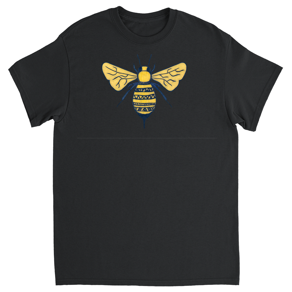 Deep Yellow Doodle Bee Unisex Adult T-Shirt Black Shirts & Tops apparel
