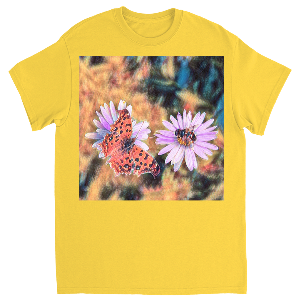 Vintage Butterfly & Bee on Purple Flower Unisex Adult T-Shirt Daisy Shirts & Tops apparel