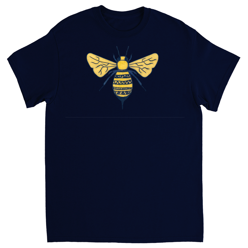 Deep Yellow Doodle Bee Unisex Adult T-Shirt Navy Blue Shirts & Tops apparel