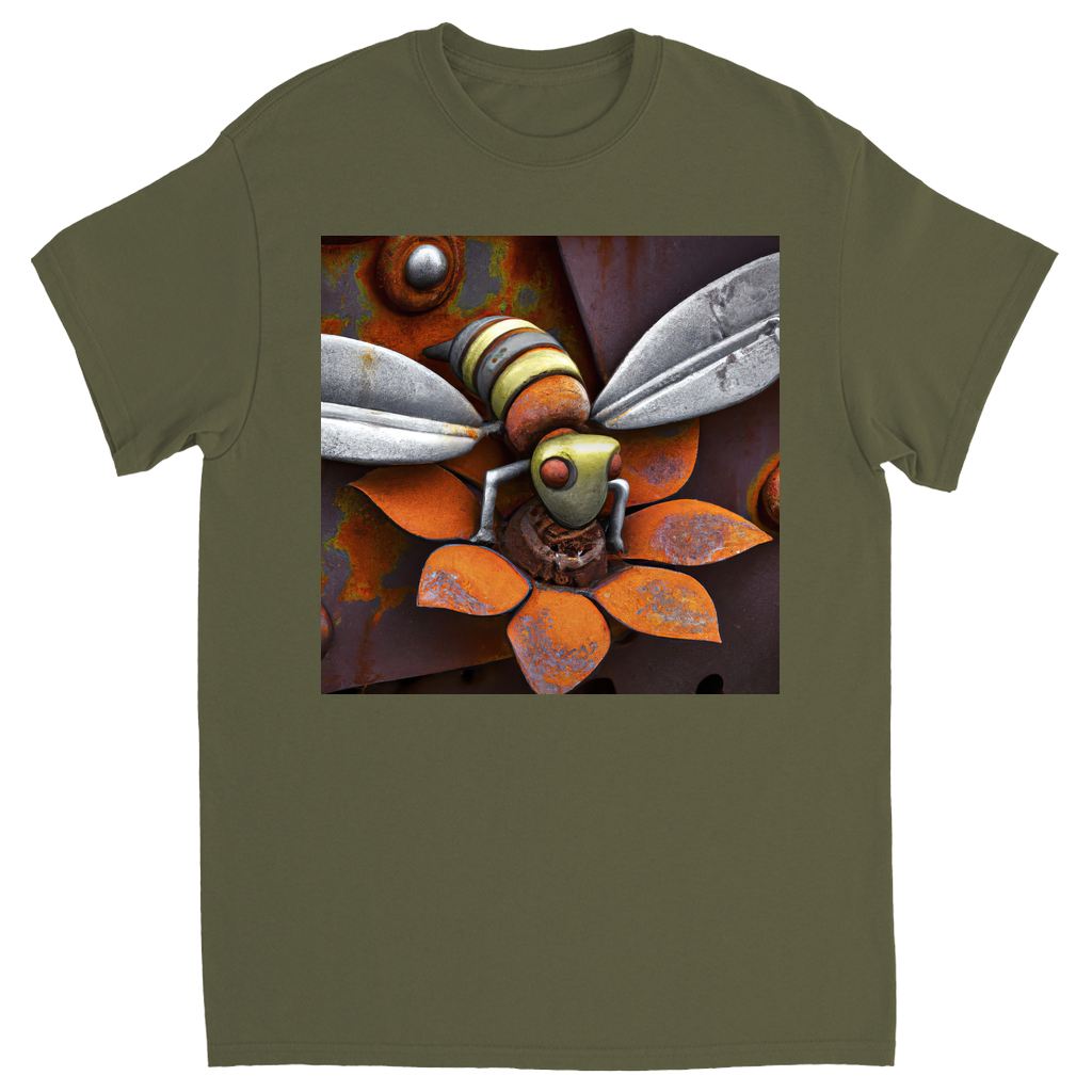 Rusted Bee 14 Unisex Adult T-Shirt Military Green Shirts & Tops apparel Rusted Metal Bee 14
