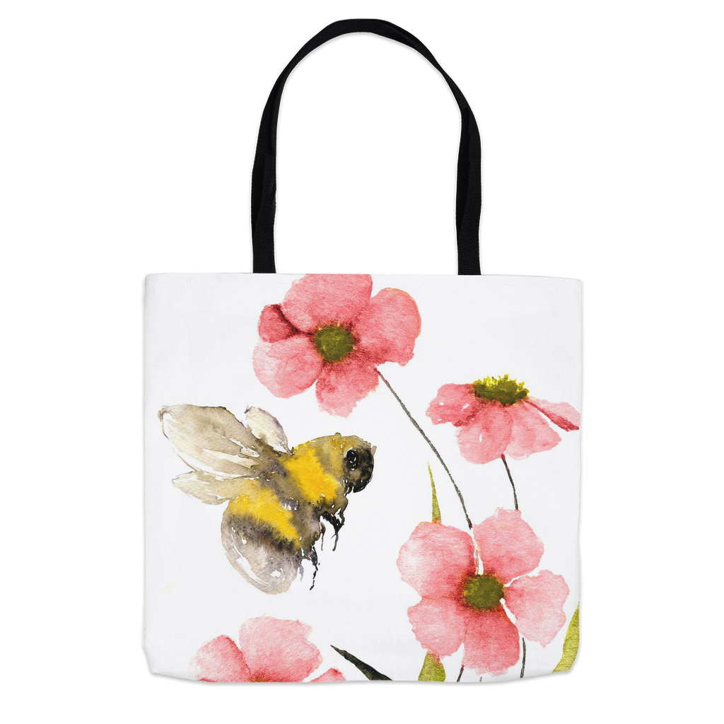 Classic Watercolor Bee with Pink Flowers Tote Bag 16x16 inch Shopping Totes bee tote bag gift for bee lover original art tote bag zero waste bag