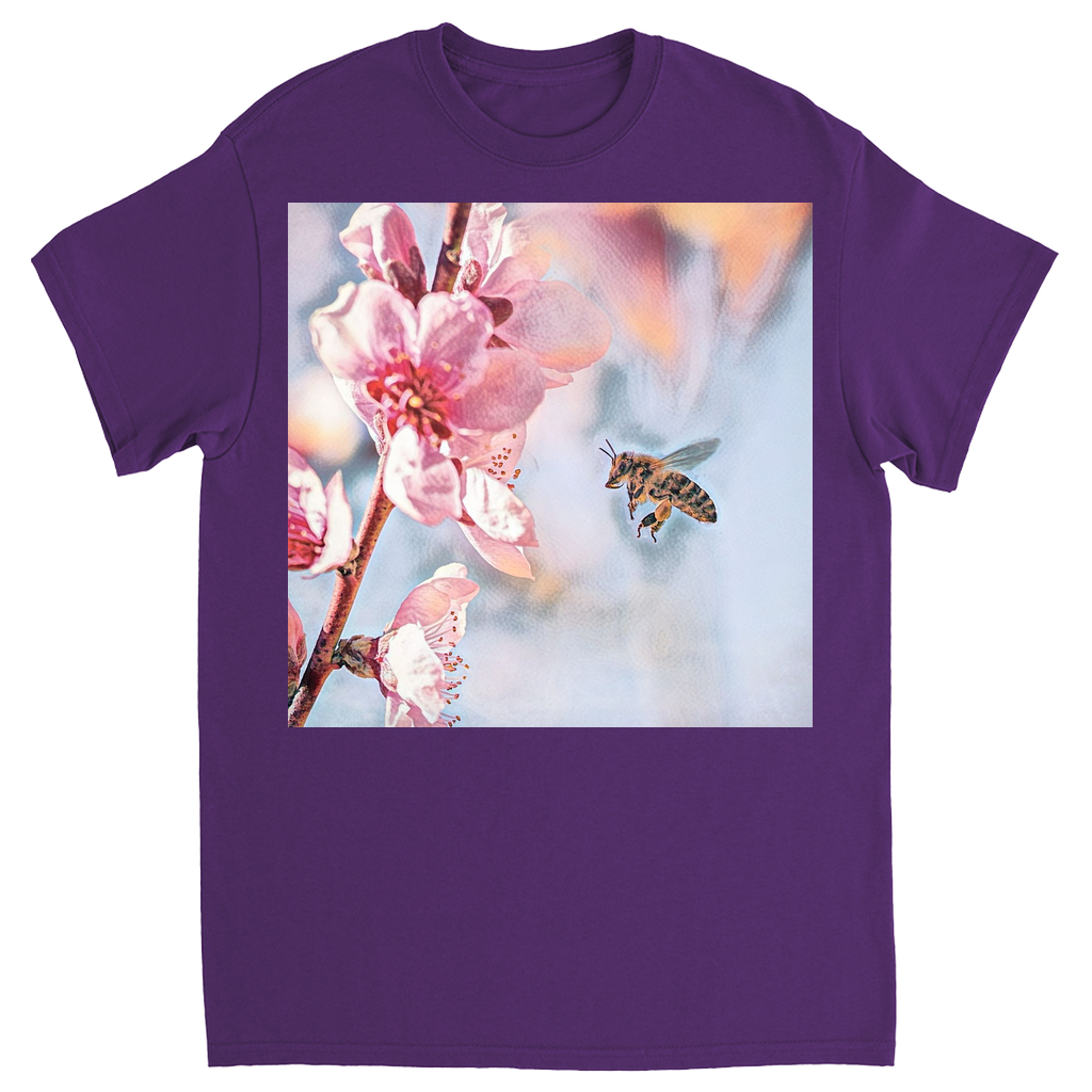 Water Color Bee with Flower Unisex Adult T-Shirt Purple Shirts & Tops apparel