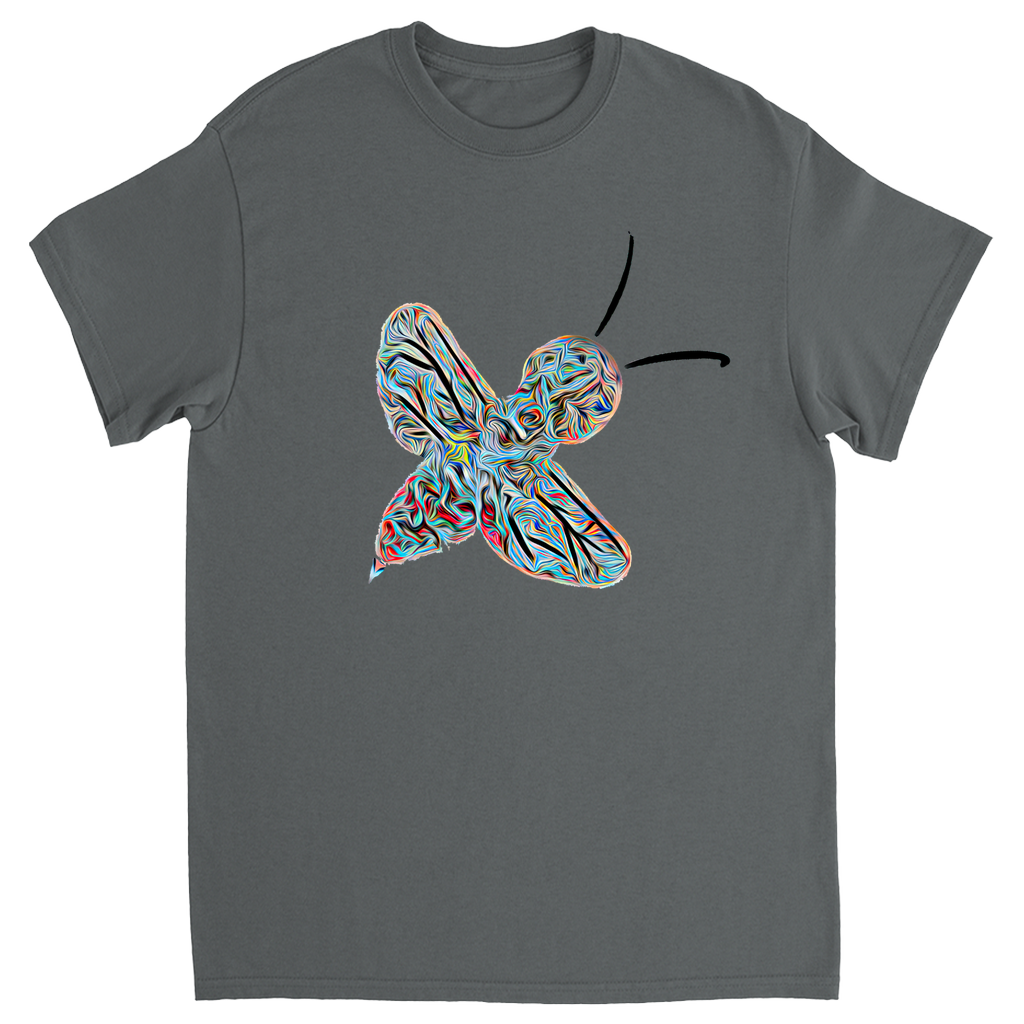 Abstract Twirly Blue Bee Unisex Adult T-Shirt Charcoal Shirts & Tops apparel