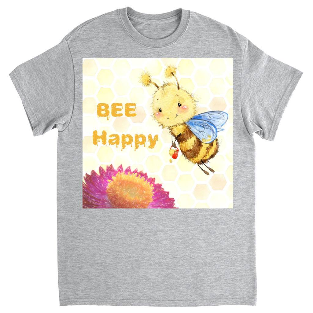 Pastel Bee Happy Unisex Adult T-Shirt Sport Grey Shirts & Tops apparel