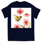 Classic Watercolor Bee with Pink Flowers Unisex Adult T-Shirt Navy Blue Shirts & Tops apparel