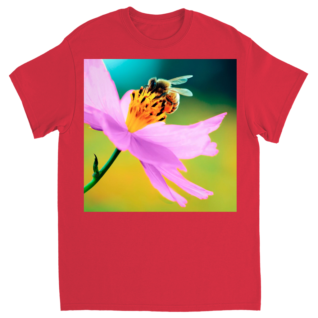 Bee on Delicate Purple Flower Unisex Adult T-Shirt Red Shirts & Tops apparel