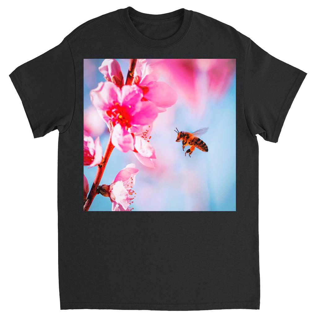 Bee with Hot Pink Flower Unisex Adult T-Shirt Black Shirts & Tops apparel art
