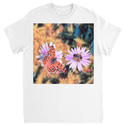 Vintage Butterfly & Bee on Purple Flower Unisex Adult T-Shirt White Shirts & Tops apparel