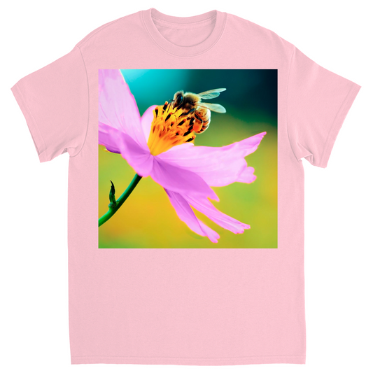 Bee on Delicate Purple Flower Unisex Adult T-Shirt Light Pink Shirts & Tops apparel