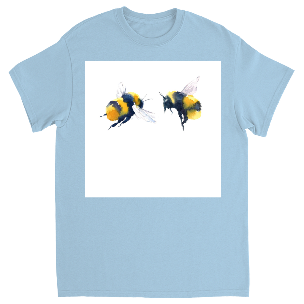 Friendly Flying Bees Unisex Adult T-Shirt Light Blue Shirts & Tops