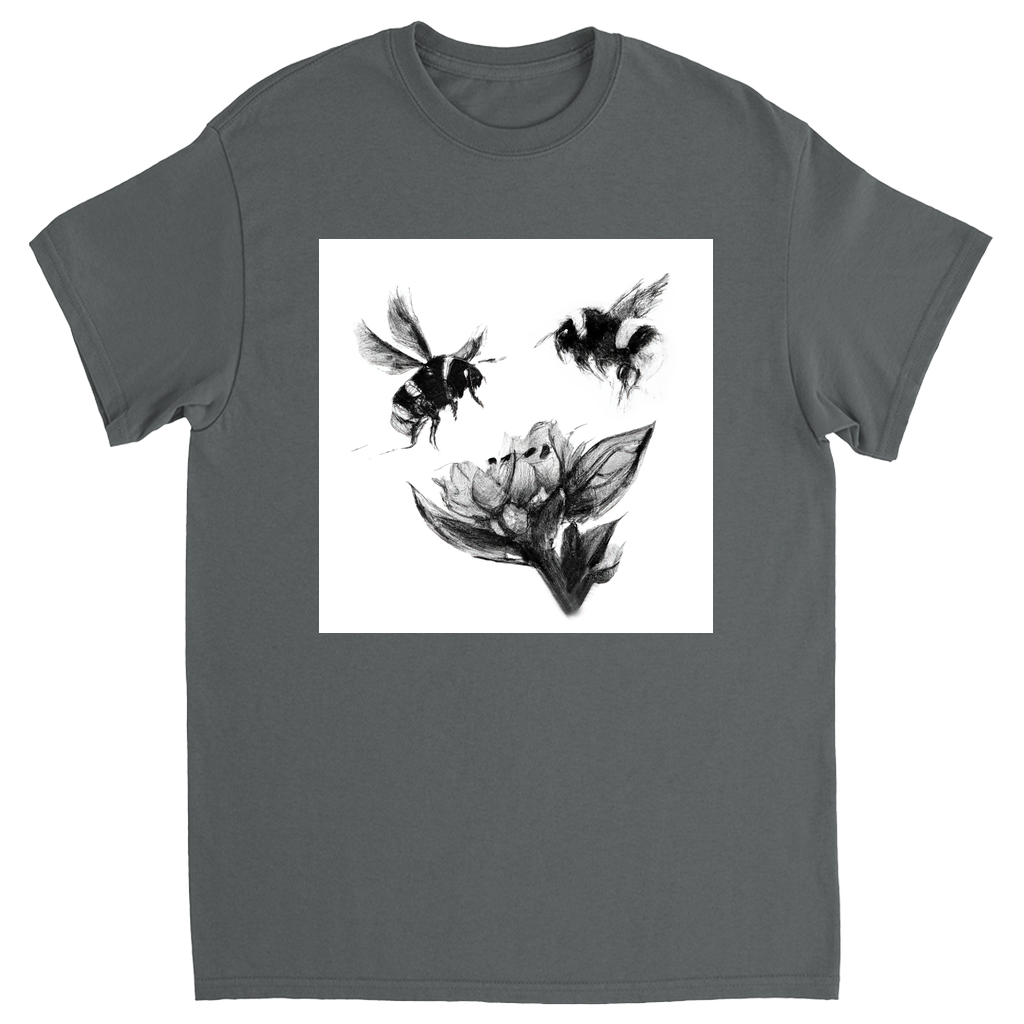 Ink Wash Bumble Bees Unisex Adult T-Shirt Charcoal Shirts & Tops apparel Ink Wash Bumble Bees