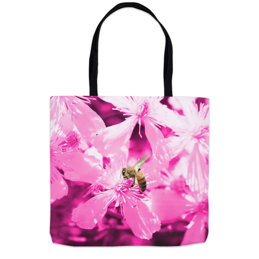 Bee with Glowing Pink Flowers - Tote Bag Shopping Totes bee tote bag gift for bee lover gifts original art tote bag totes zero waste bag