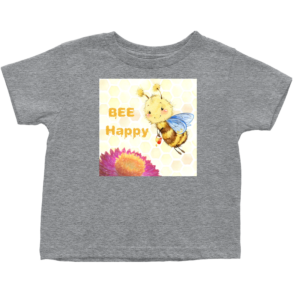 Pastel Bee Happy Toddler T-Shirt Heather Grey Baby & Toddler Tops apparel