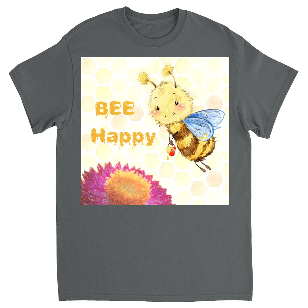 Pastel Bee Happy Unisex Adult T-Shirt Charcoal Shirts & Tops apparel