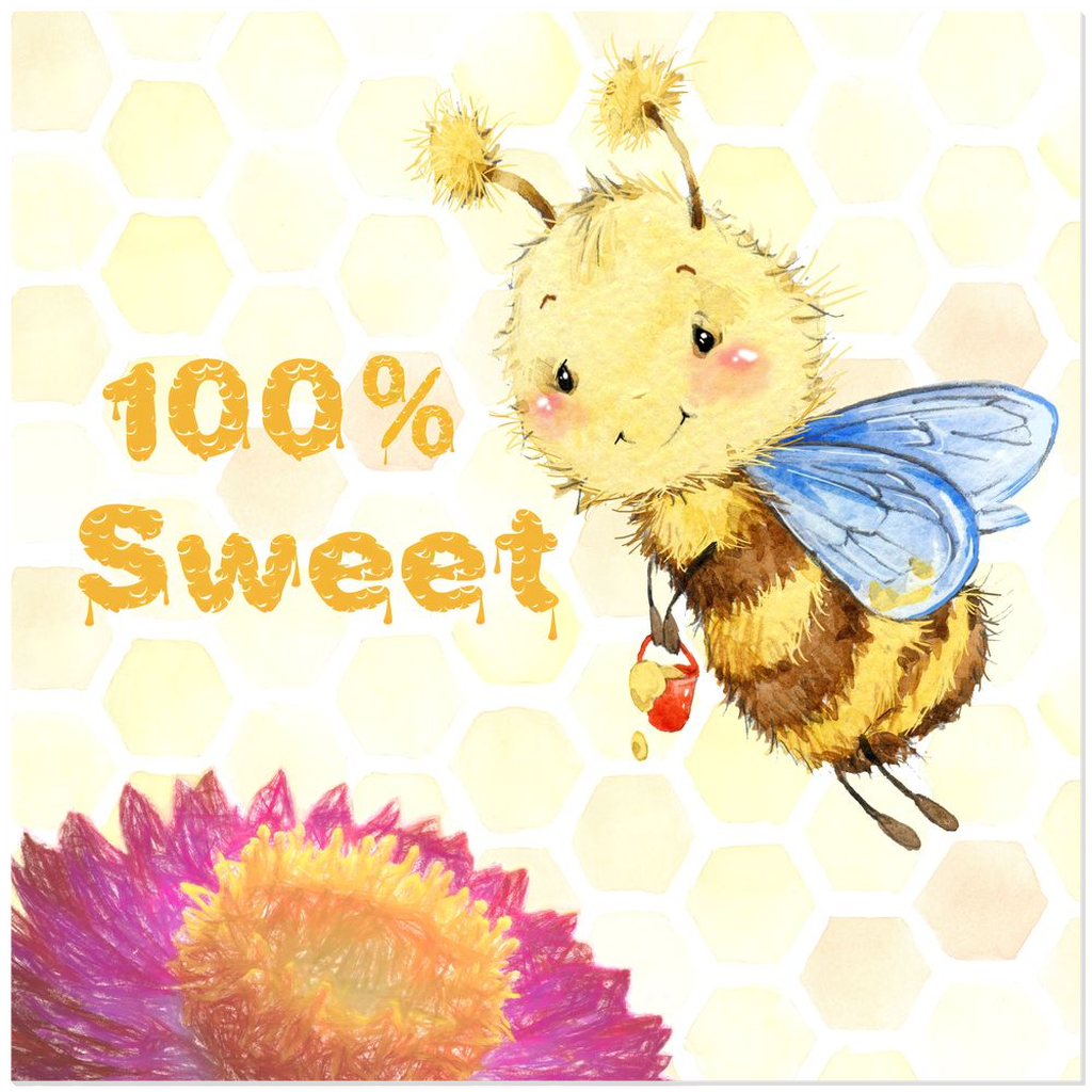 Pastel 100% Sweet Bee - Acrylic Print 12x12 inch Posters, Prints, & Visual Artwork Acrylic Prints Original Art